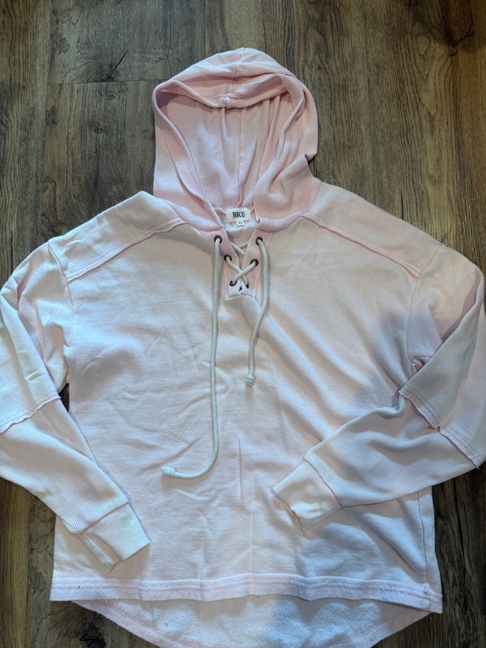 BKE Light Pink Lace-Up Hooded Pullover